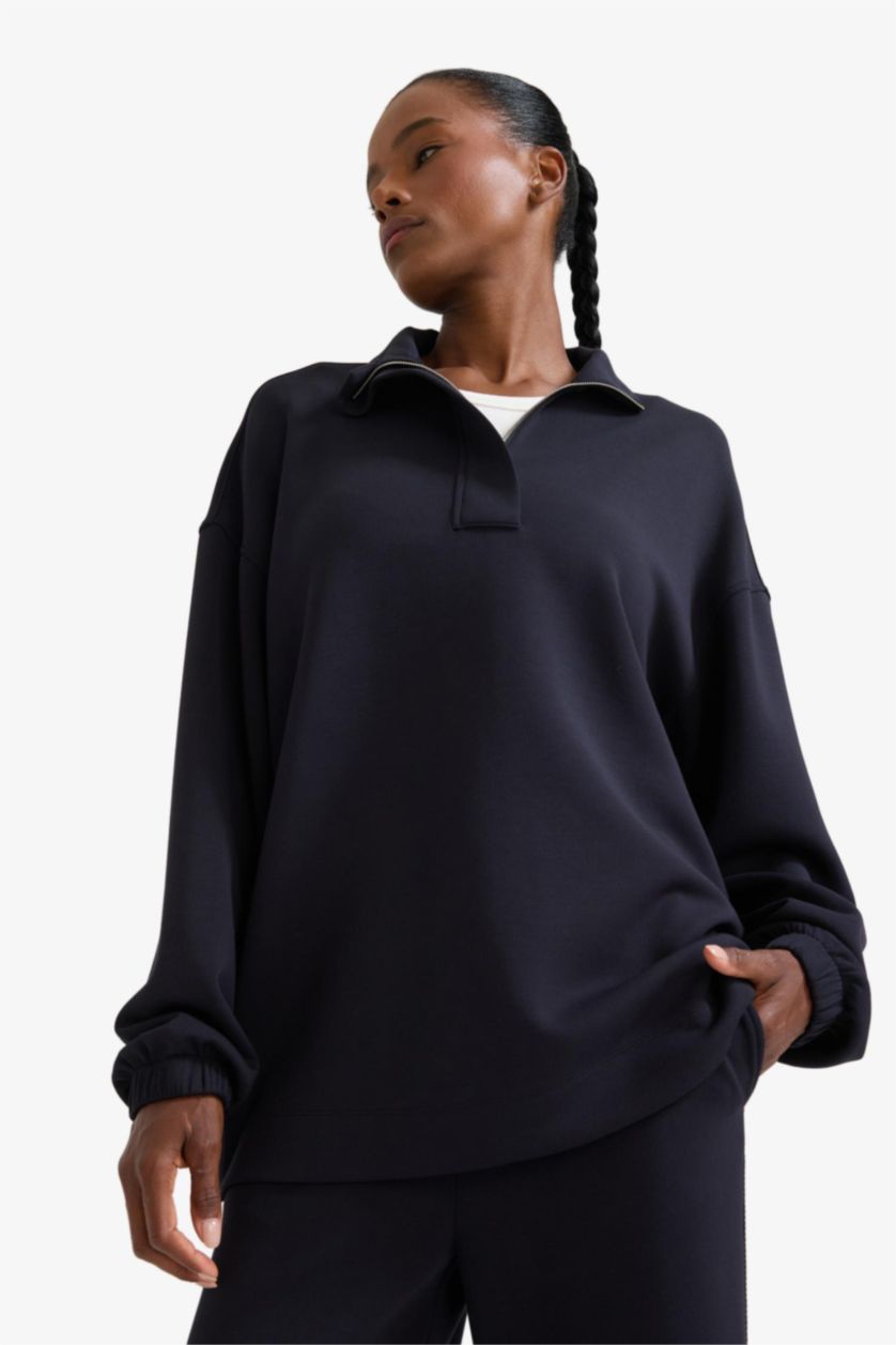 WOMAN Black DeFactoFit Long Fit Modal Sports Sweatshirt