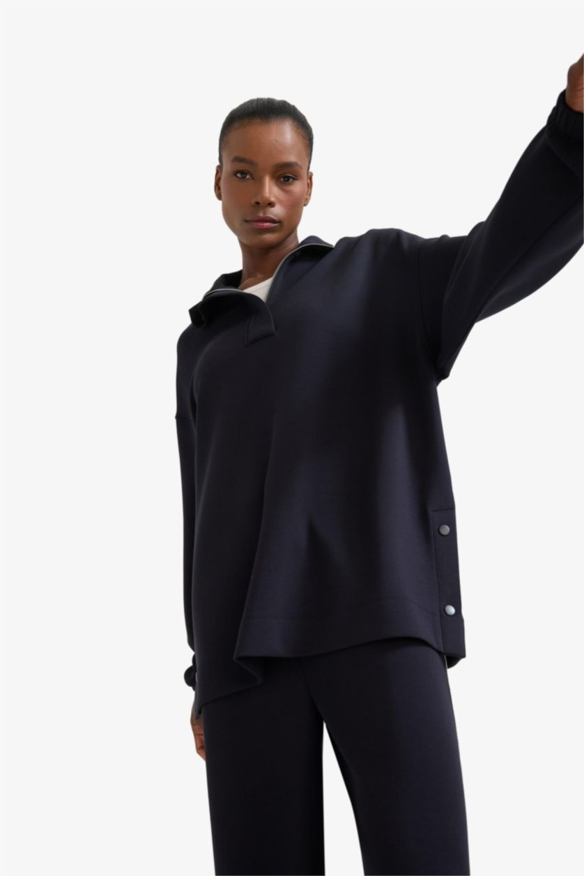 WOMAN Black DeFactoFit Long Fit Modal Sports Sweatshirt