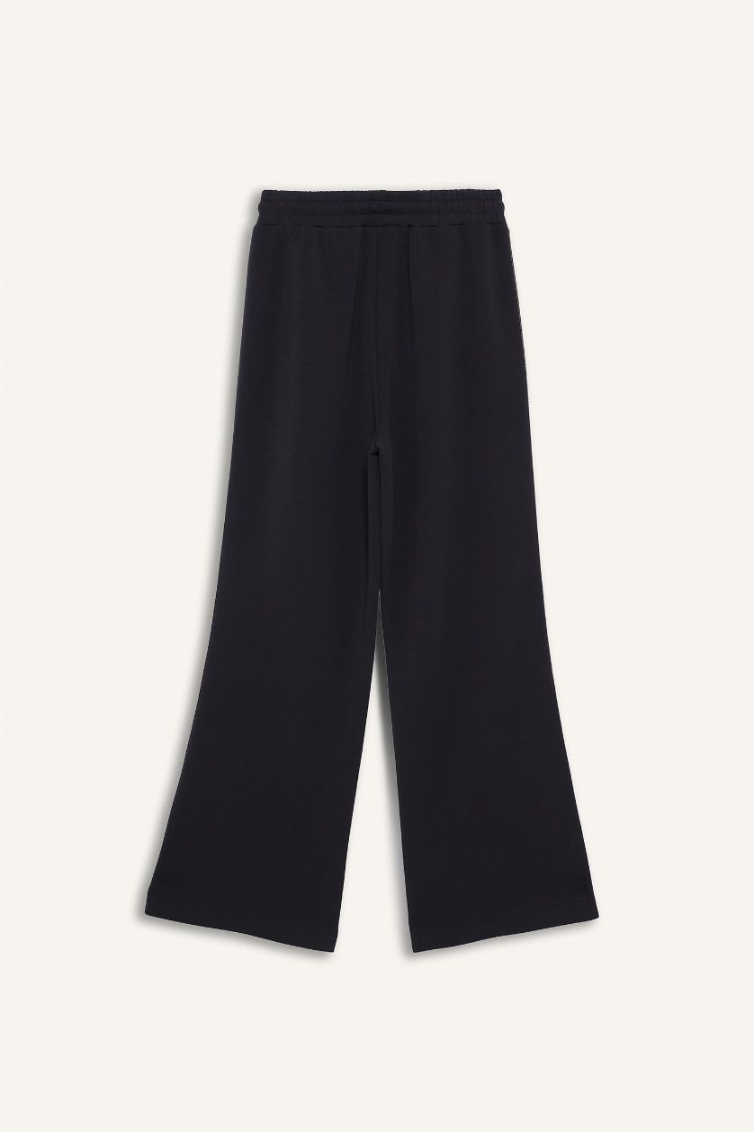 Kadın Siyah Wide Leg Geniş Paça Cepli Standart Boy Modal Soft Touch Pantolon