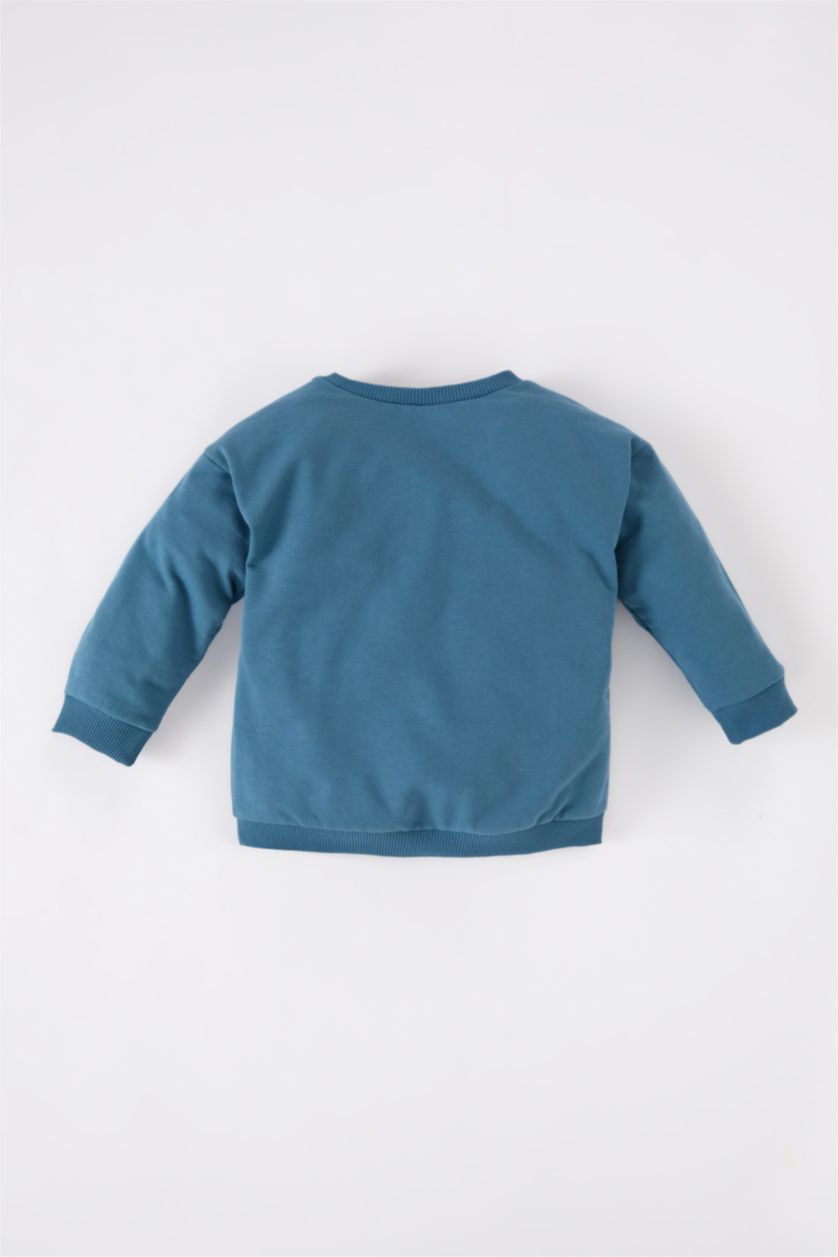 طفل صغير نيلي سويت شيرت بيبي اولادي قصة عادية ببطانة ناعمة نيلي