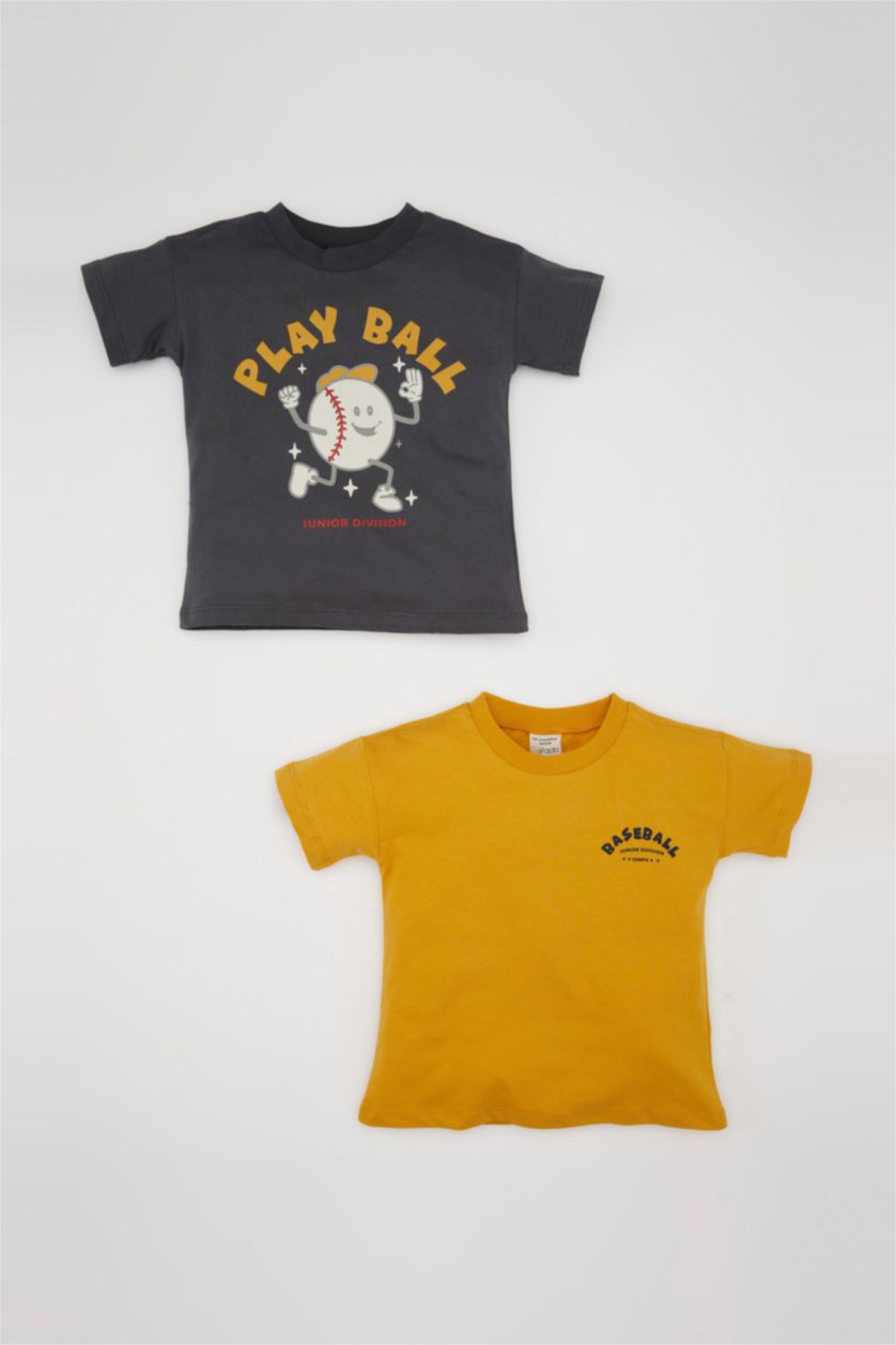 BABY BOY Dark Yellow Baby Boy Sports Printed 2 Piece T-Shirt