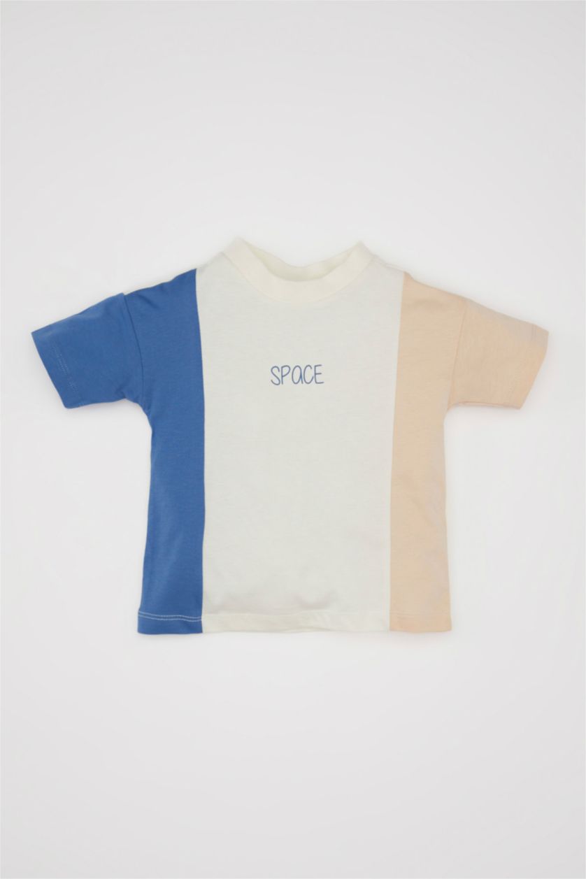 Baby Boy Ecru Baby Boy Color Blocked Short Sleeve T-Shirt