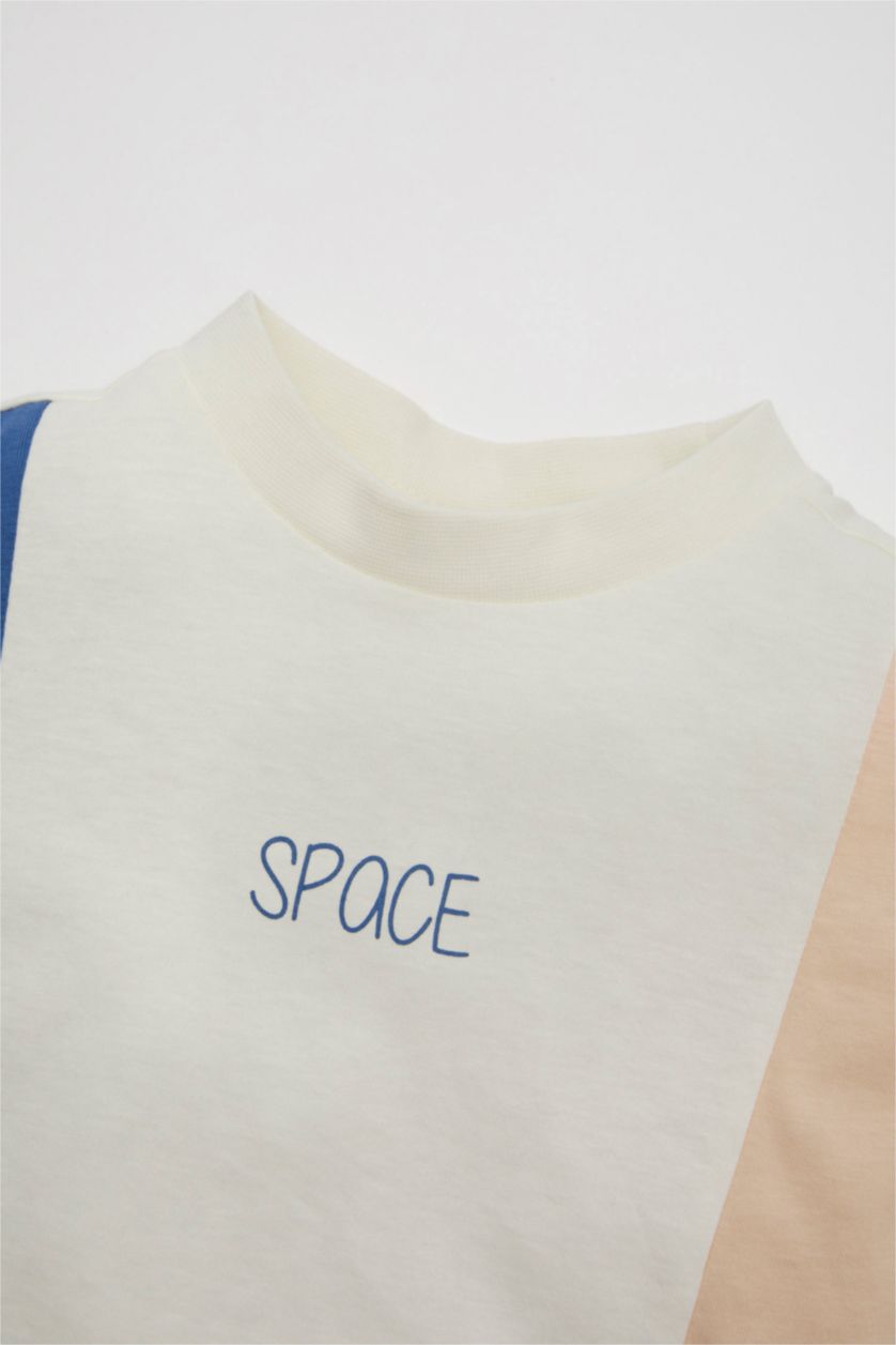 Baby Boy Ecru Baby Boy Color Blocked Short Sleeve T-Shirt