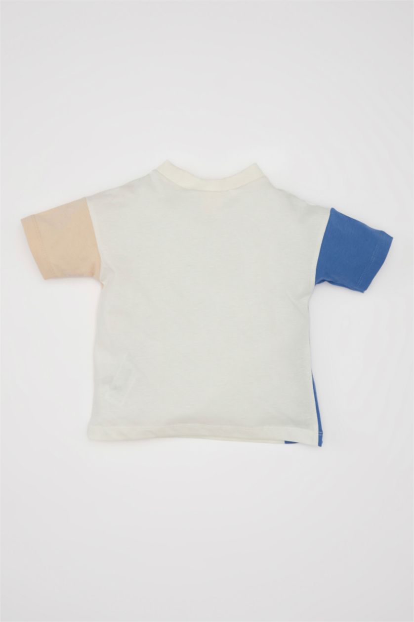 Baby Boy Ecru Baby Boy Color Blocked Short Sleeve T-Shirt