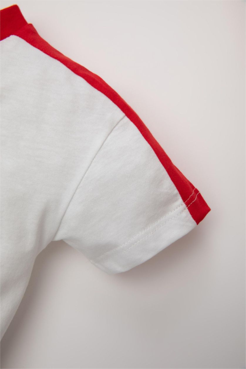 Erkek Bebek Beyaz Bisiklet Yaka Baskılı Kısa Kollu Tişört Erkek Bebek