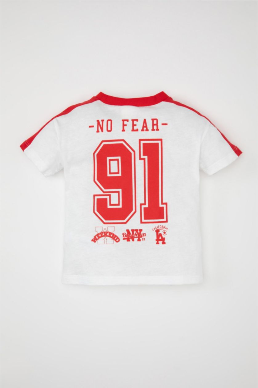 Erkek Bebek Beyaz Bisiklet Yaka Baskılı Kısa Kollu Tişört Erkek Bebek