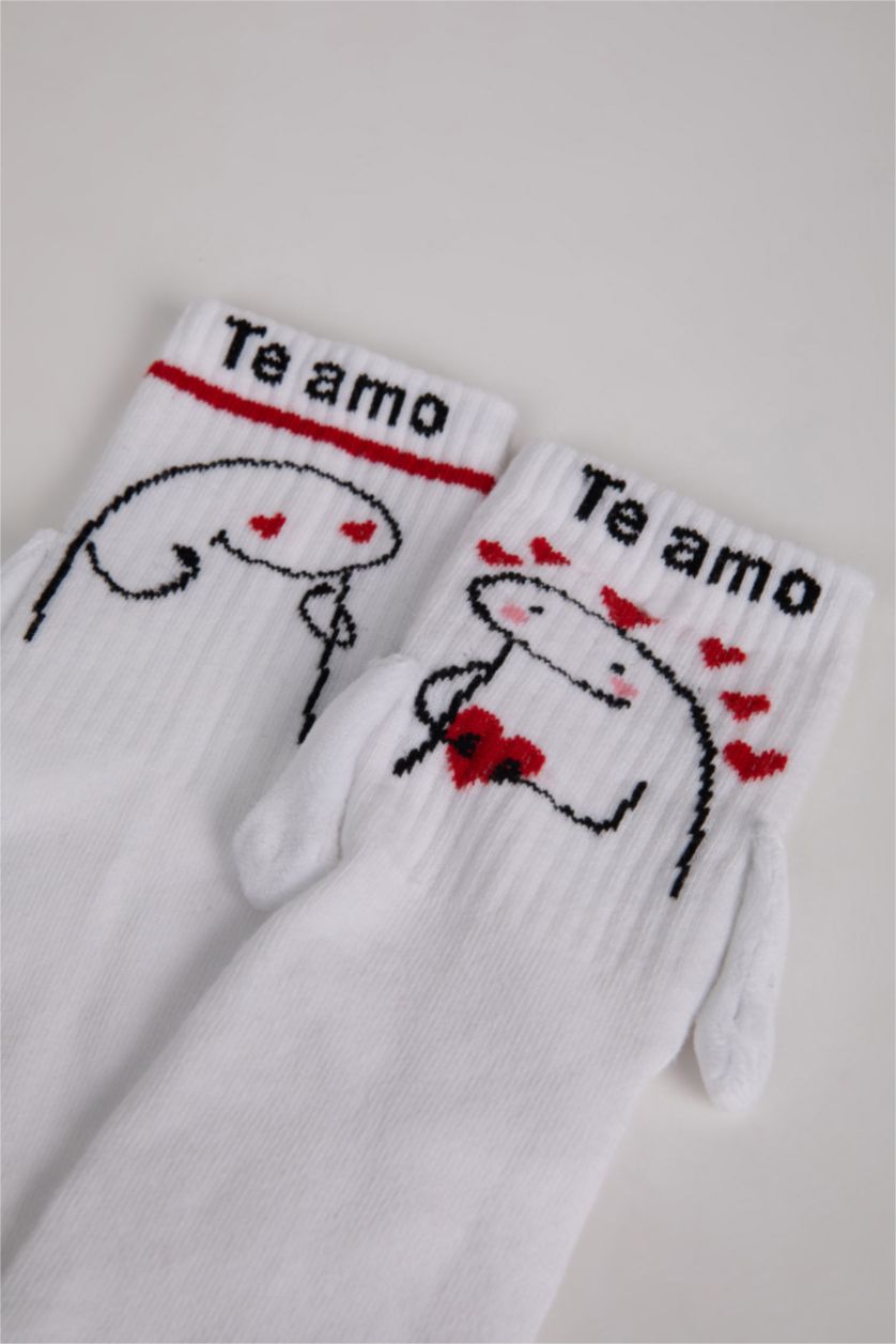 FEMME Blanc Chaussettes longues en coton imprimée pour femme