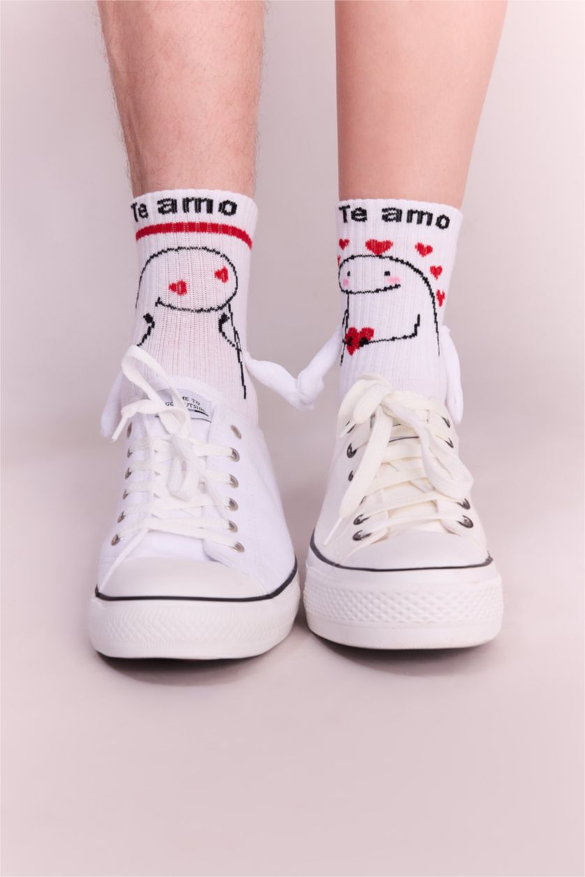 FEMME Blanc Chaussettes longues en coton imprimée pour femme