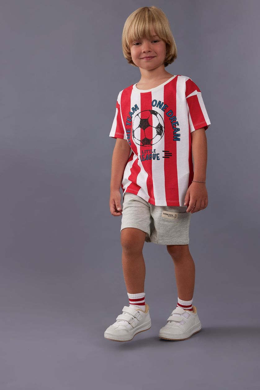 Erkek Bebek Açık Gri Melange Etiket Baskılı Şort Erkek Bebek