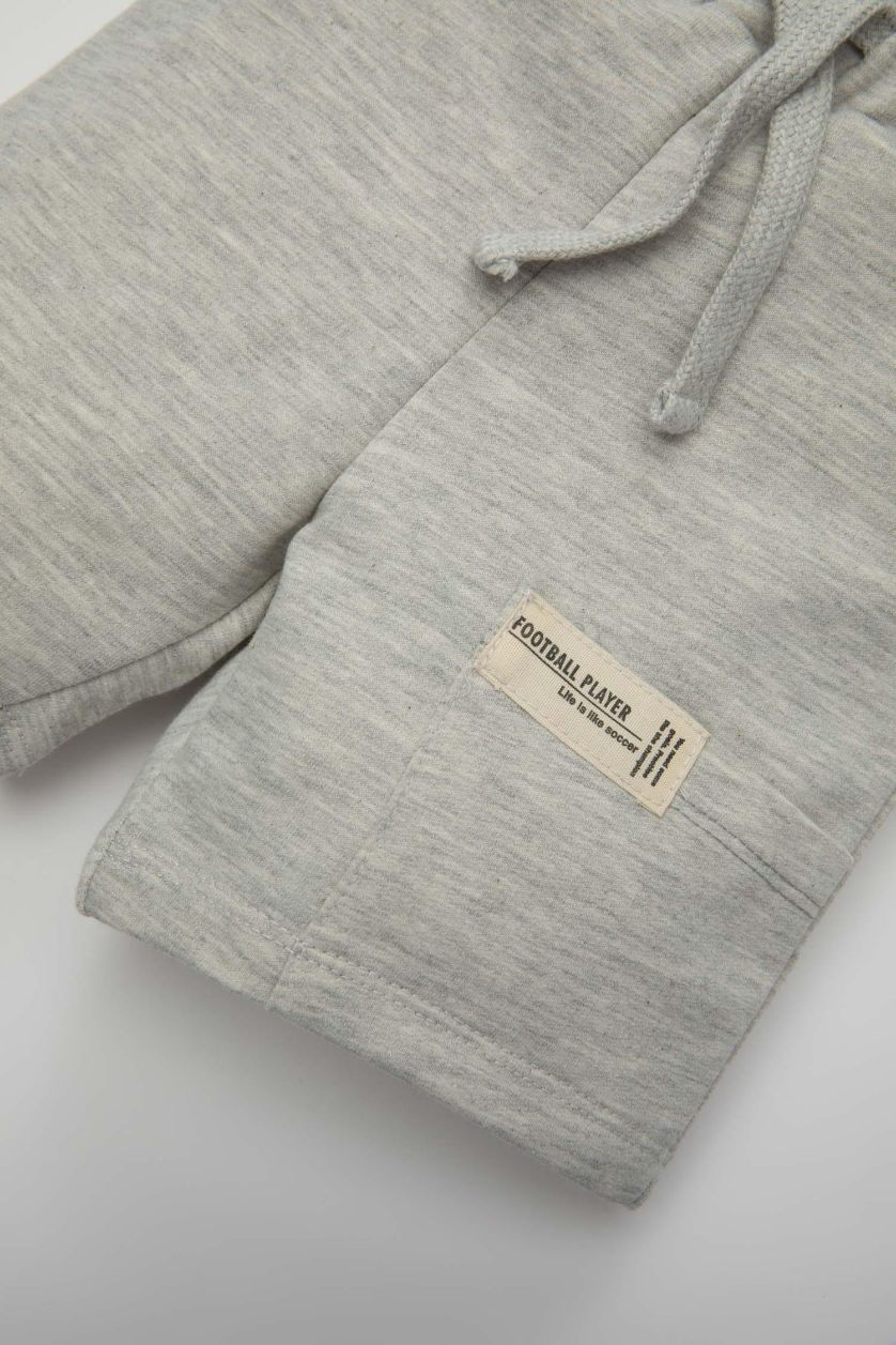 Erkek Bebek Açık Gri Melange Etiket Baskılı Şort Erkek Bebek