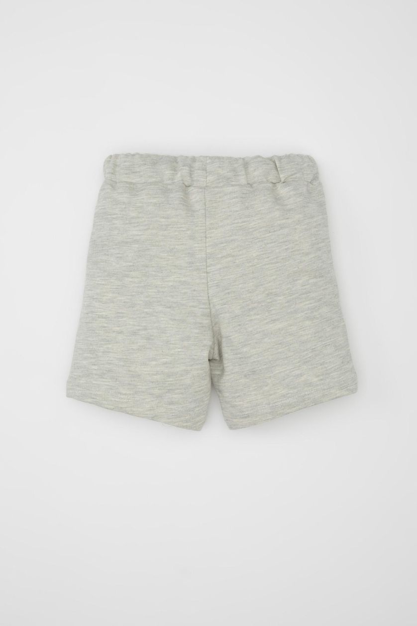 Erkek Bebek Açık Gri Melange Etiket Baskılı Şort Erkek Bebek