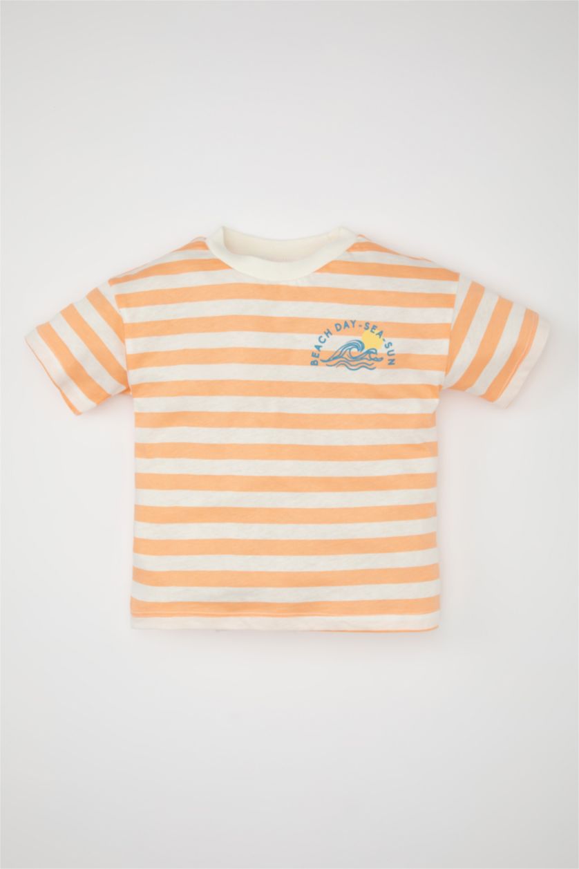 Baby Boy White Baby Boy Regular Fit Striped T-Shirt