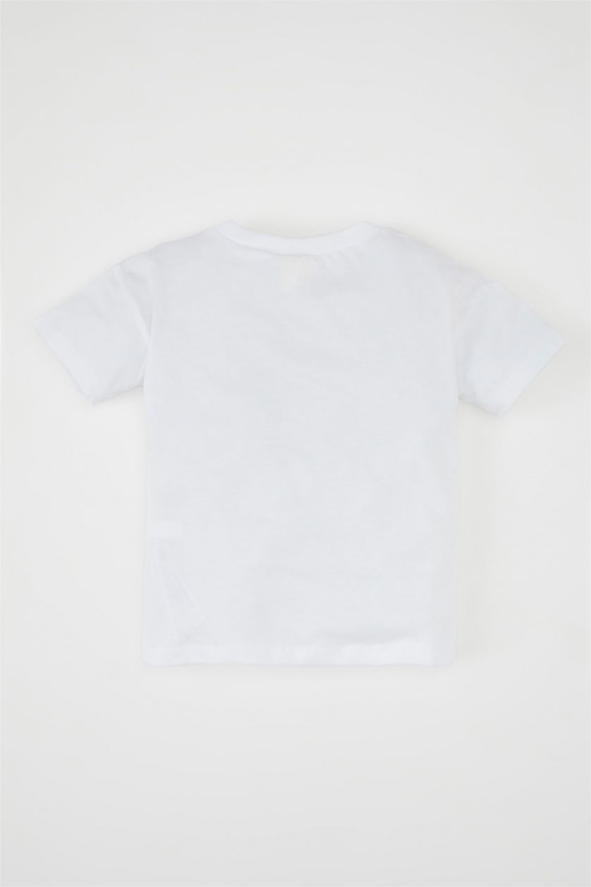 Erkek Bebek Beyaz Erkek Bebek Bisiklet Yaka Baskılı Kısa Kollu Tişört