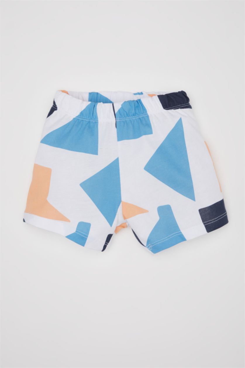 Erkek Bebek Beyaz Erkek Bebek 2'li Takım Desenli Kısa Kollu Tişört Beli Lastikli Şort