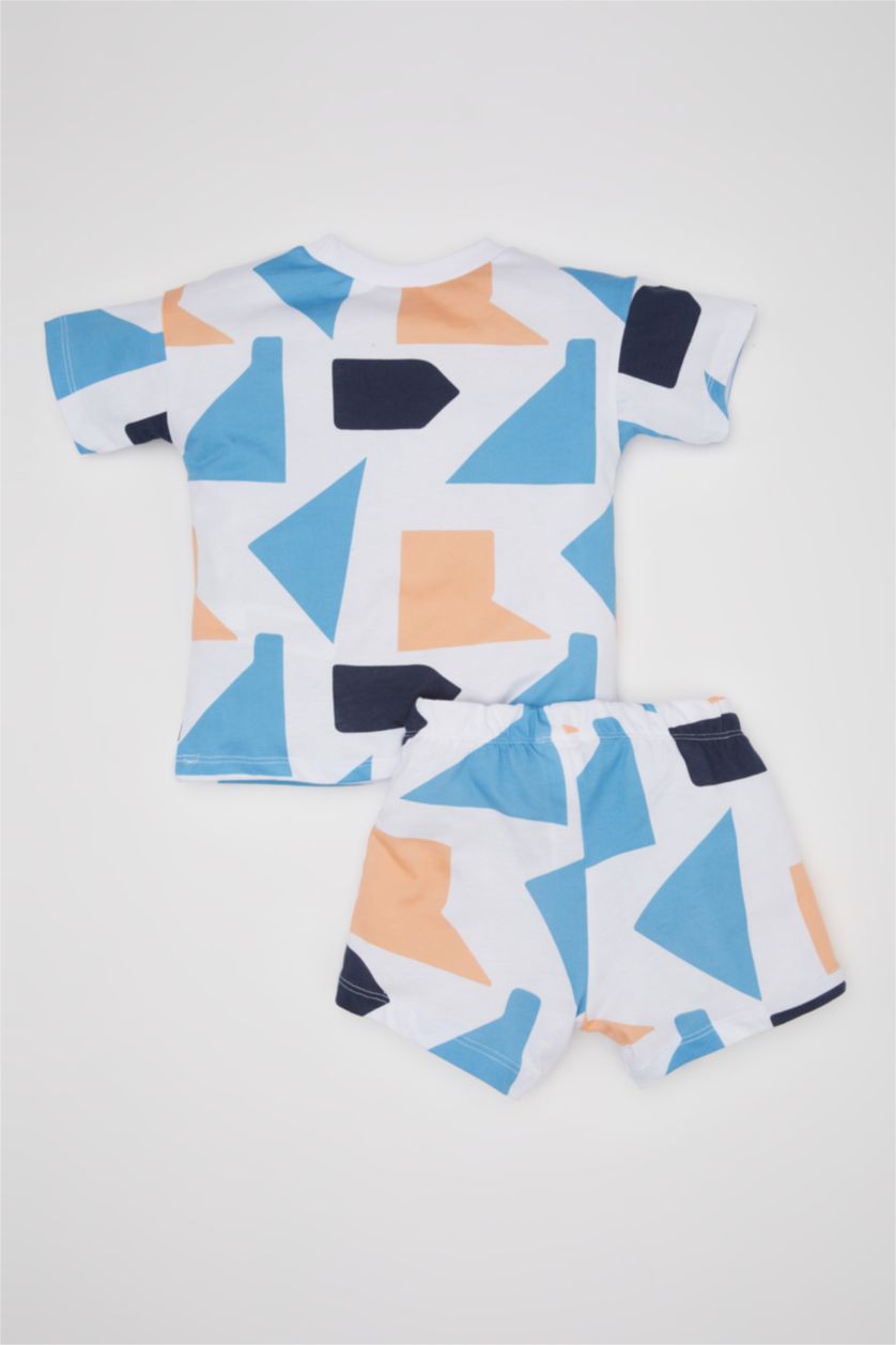 Erkek Bebek Beyaz Erkek Bebek 2'li Takım Desenli Kısa Kollu Tişört Beli Lastikli Şort
