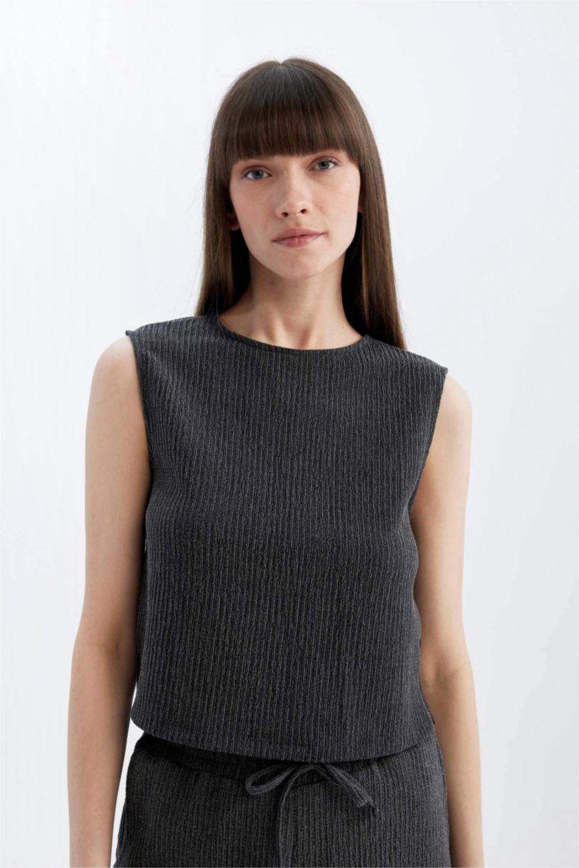 Kadın Antrasit Regular Fit Bisiklet Yaka Basic Düz Bürümcük Atlet