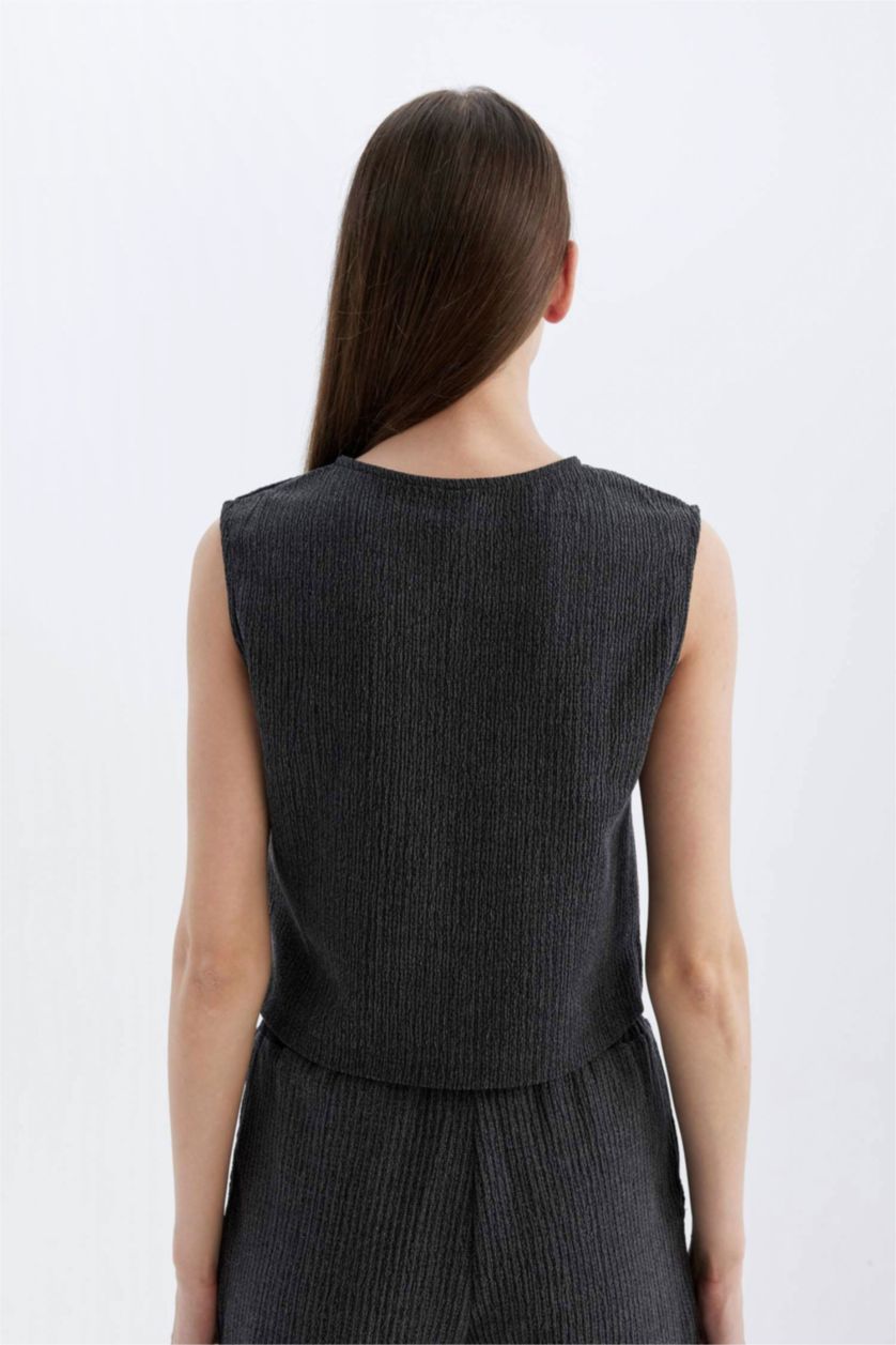 Kadın Antrasit Regular Fit Bisiklet Yaka Basic Düz Bürümcük Atlet