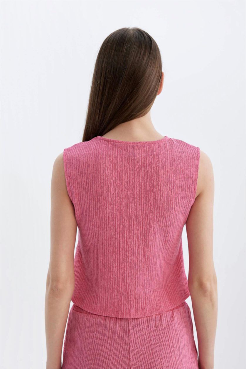 نساء زهري بلوزة كت منسوج قصة عادية برقبة مستديرة