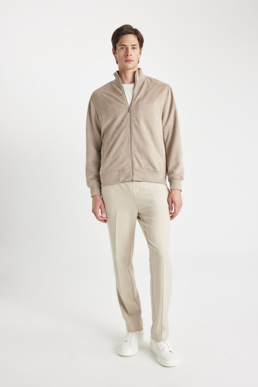 Man Light Stone Slim Fit College Collar Double Pocket Thin Velvet Bomber Jacket