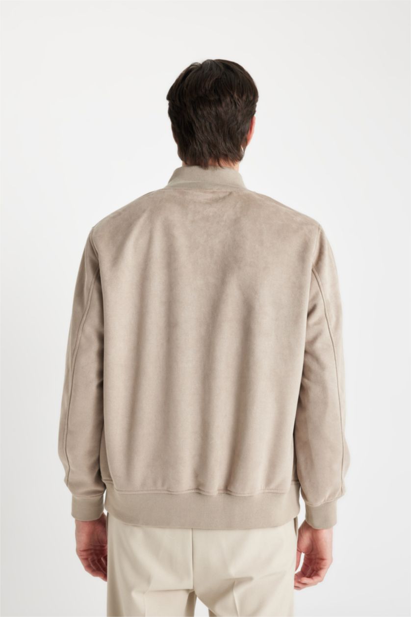 Man Light Stone Slim Fit College Collar Double Pocket Thin Velvet Bomber Jacket