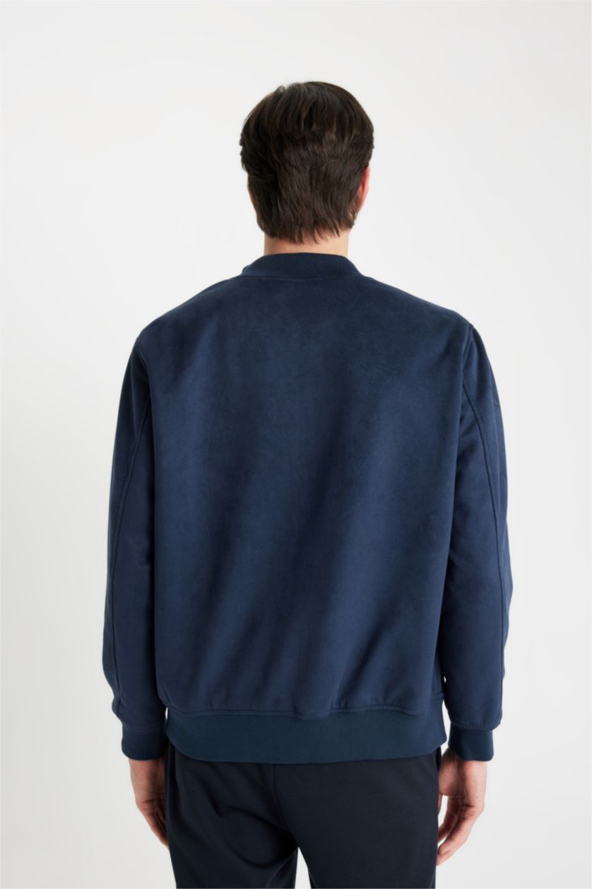 MAN NAVY Slim Fit College Collar Double Pocket Thin Velvet Bomber Jacket