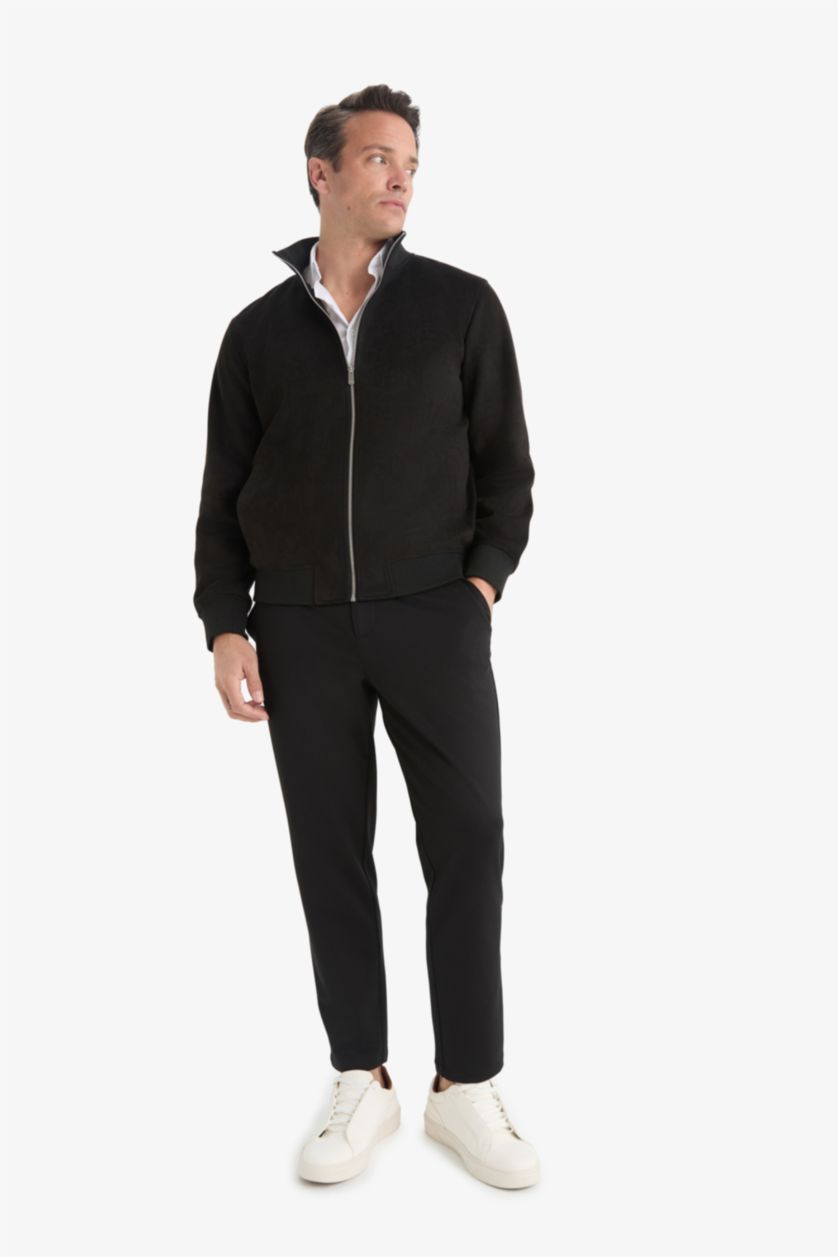 HOMME Noir Veste en suède slim fit zippée à col montant