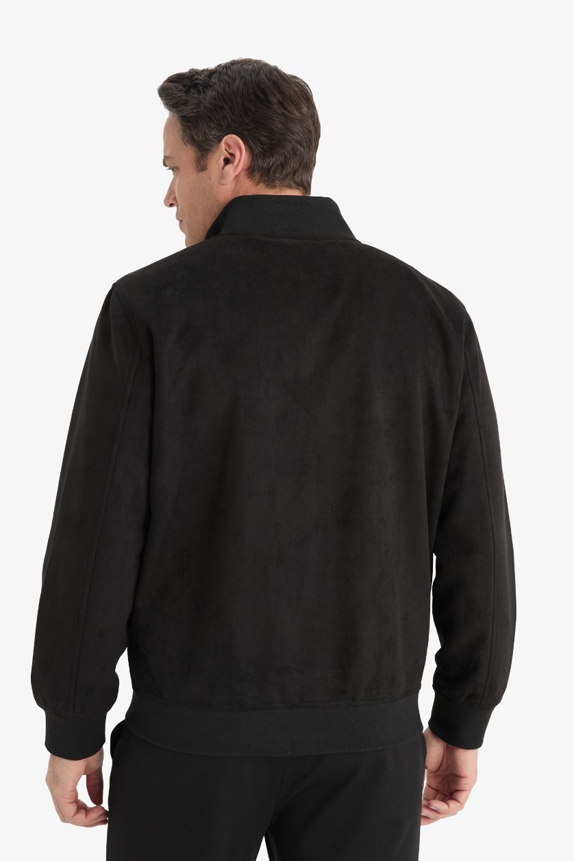 HOMME Noir Veste en suède slim fit zippée à col montant