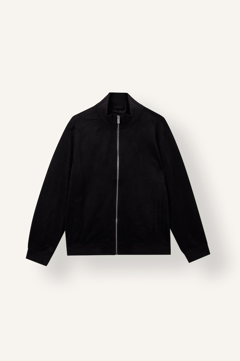 MAN Black Suede High Neck Puffer Jacket