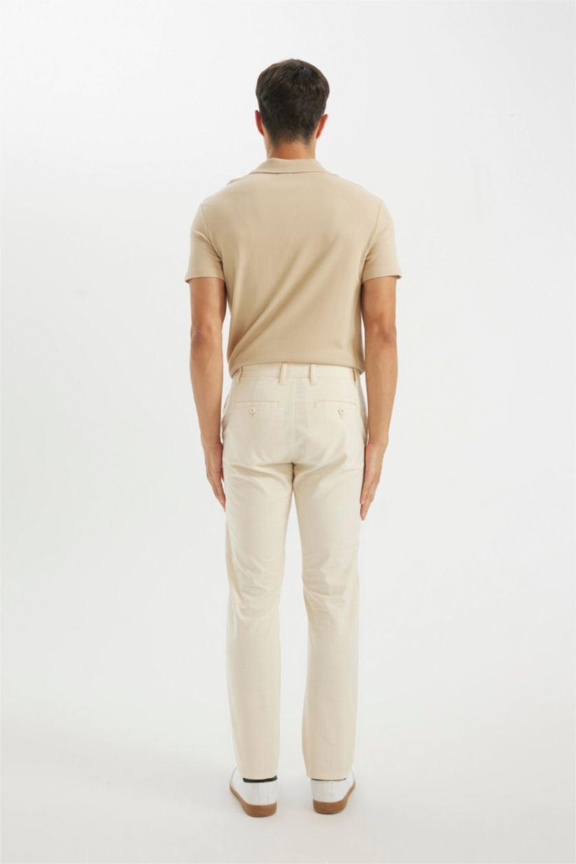 Erkek Açık Bej %100 Pamuk Regular Fit Normal Kesim Yazlık Düz Paça Chino Kanvas Pantolon