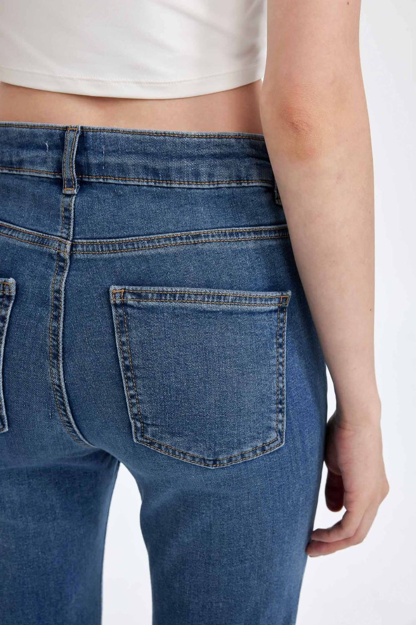 Kadın Mavi Mia Normal Bel Uzun İspanyol Paça Jean Pantolon