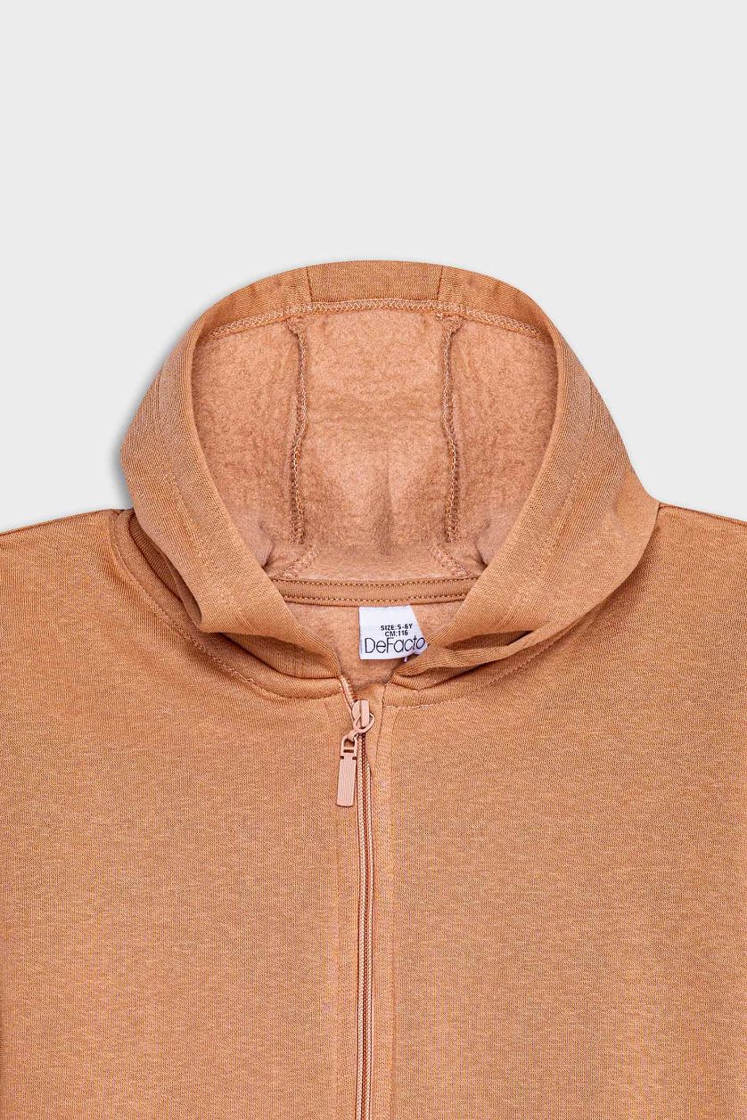 طفلة صغيرة بني فاتح هودي بناتي قماش تقيل قصة عادية وبطانة ناعمة