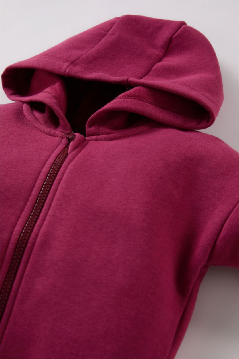 BABY GIRL Bordeaux Girl Hooded Soft Furry Inside Cardigan