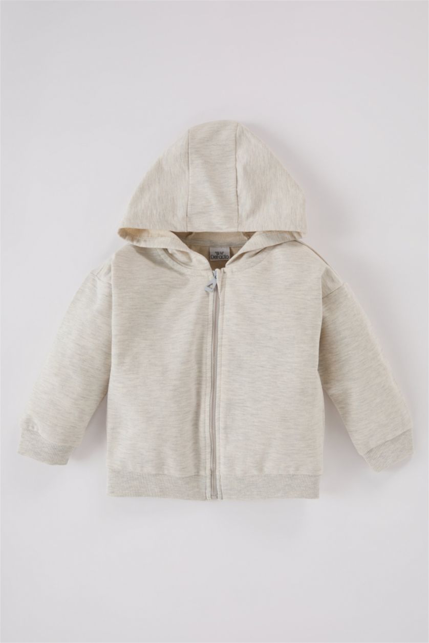 BABY GIRL Light Grey Melange Baby Girl Baby Collar Soft Fluffy Inside Cardigan