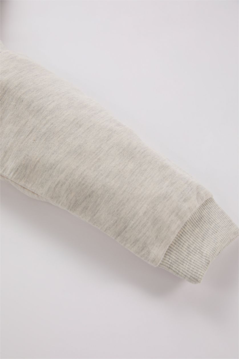 BABY GIRL Light Grey Melange Baby Girl Baby Collar Soft Fluffy Inside Cardigan