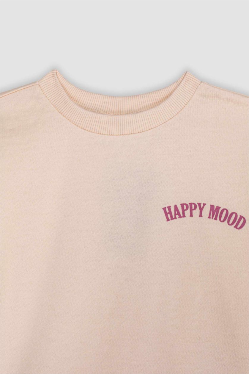 Kız Bebek Kum Bisiklet Yaka Baskılı Sweatshirt Kız Bebek