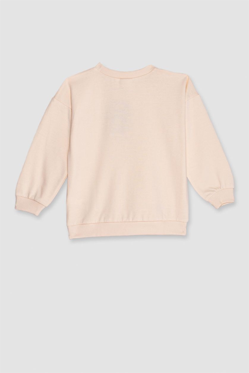 Kız Bebek Kum Bisiklet Yaka Baskılı Sweatshirt Kız Bebek