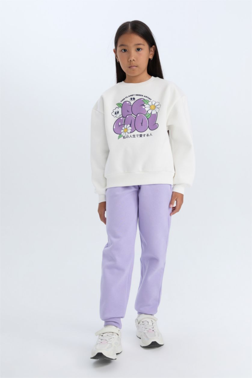 بنات اوف وايت سويت شيرت بطبعة شعار قصة مريحة برقبة مستديرة