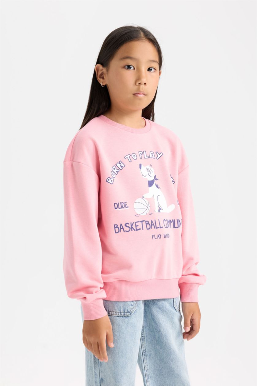 FILLES Rose Sweat-shirt imprimé à col rond Coupe Relax pour fille
