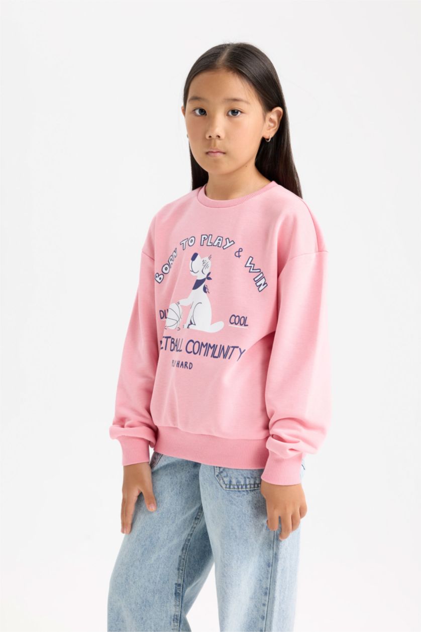 FILLES Rose Sweat-shirt imprimé à col rond Coupe Relax pour fille