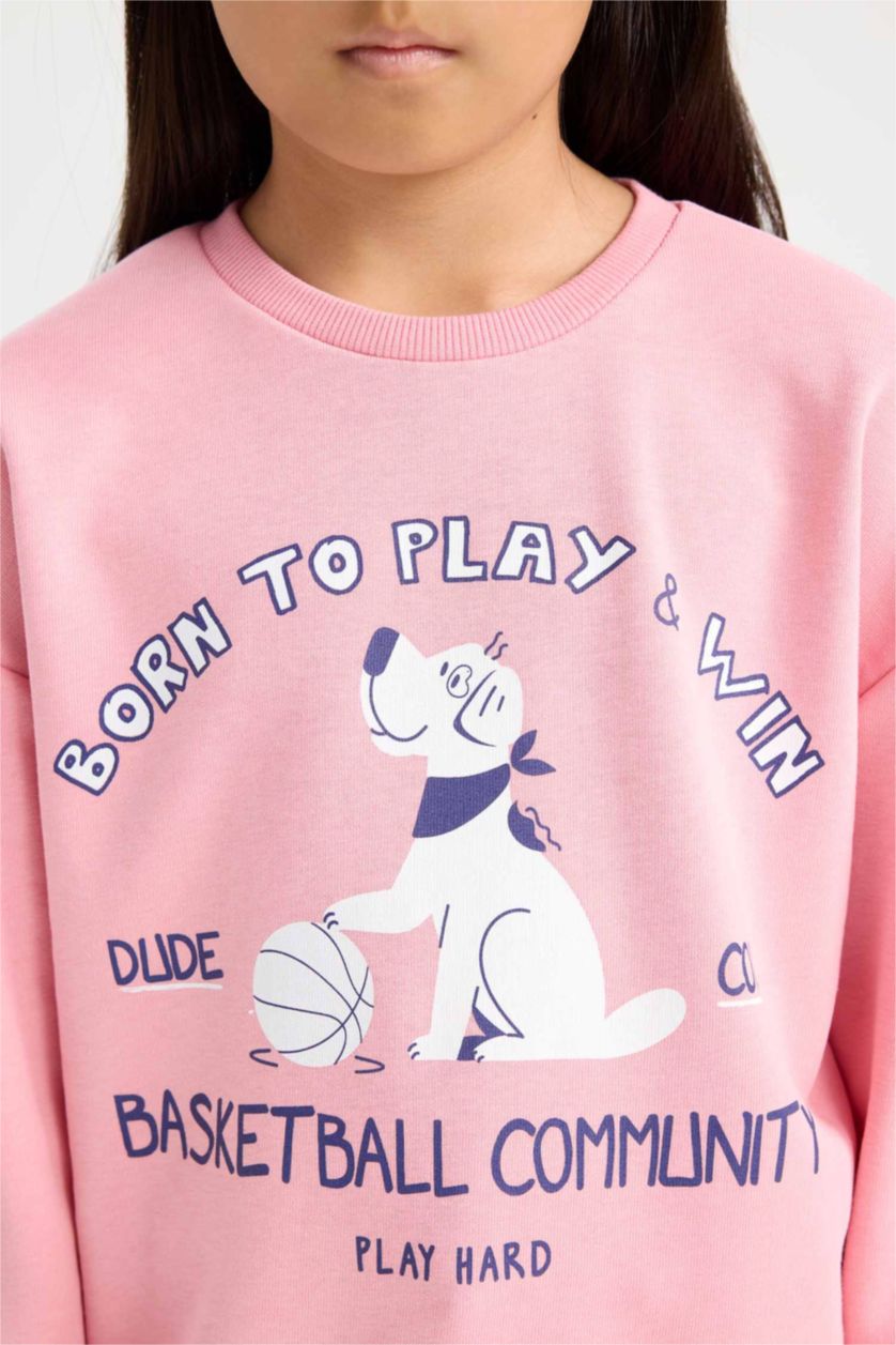 FILLES Rose Sweat-shirt imprimé à col rond Coupe Relax pour fille