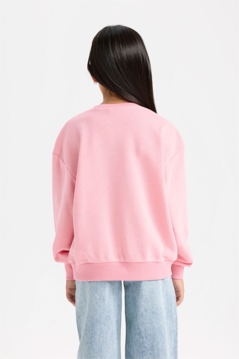 FILLES Rose Sweat-shirt imprimé à col rond Coupe Relax pour fille