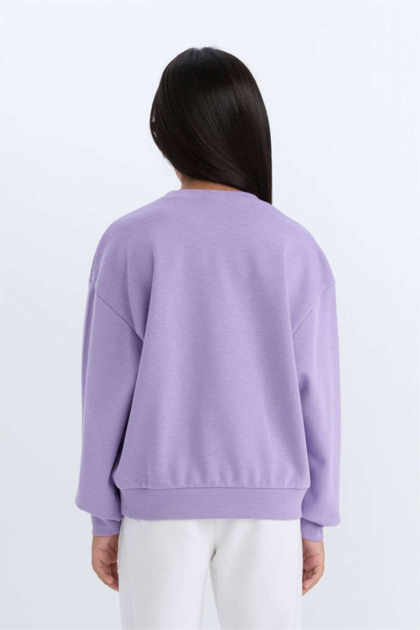 بنات أرجواني سويت شيرت مطبوعة قصة مريحة برقبة مستديرة