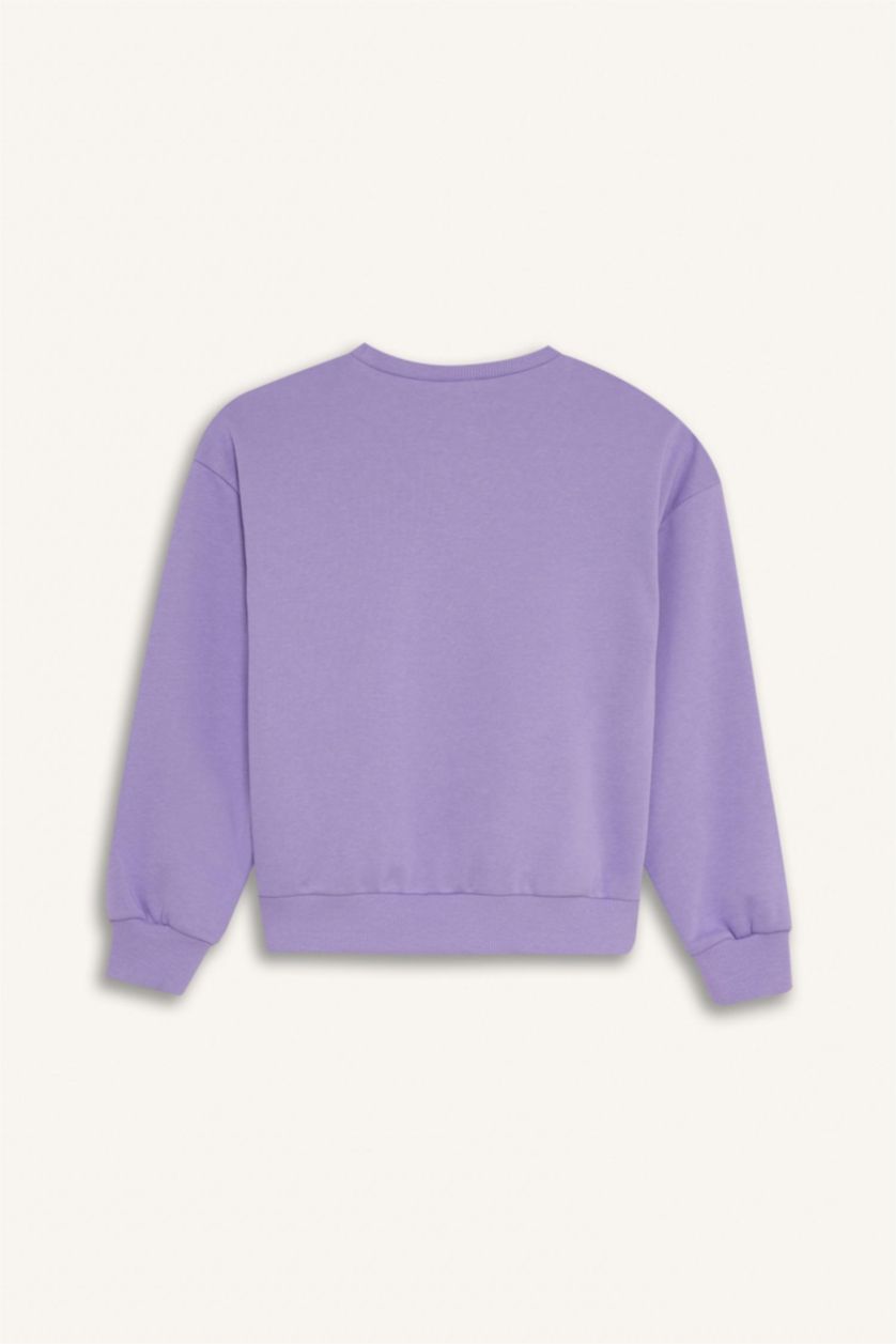 بنات أرجواني سويت شيرت مطبوعة قصة مريحة برقبة مستديرة