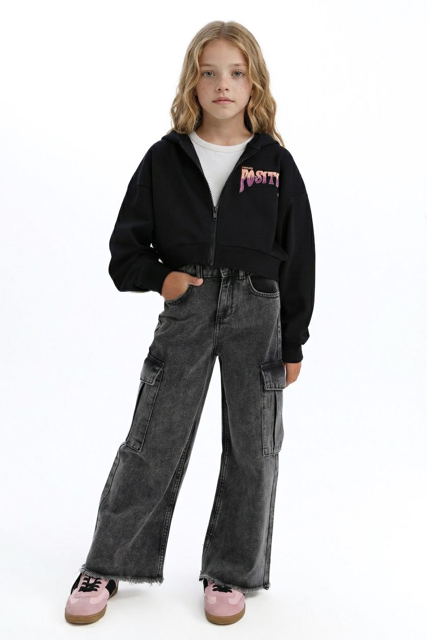 GIRLS & TEENS Black Girl Printed Hooded Soft Furry Inside Zippered Sweatshirt