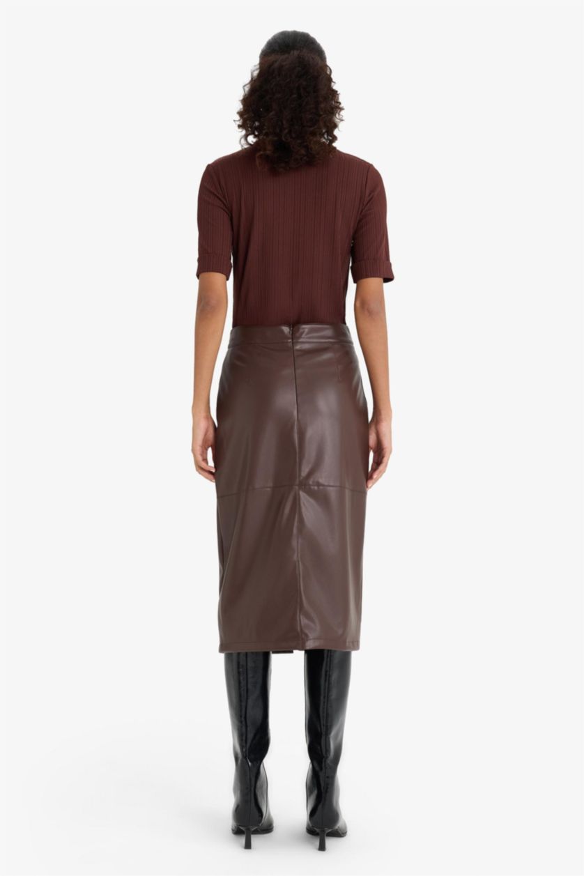 Әйелдерге Қоңыр қалам белдемше орташа ұзындық Трикотаж юбка