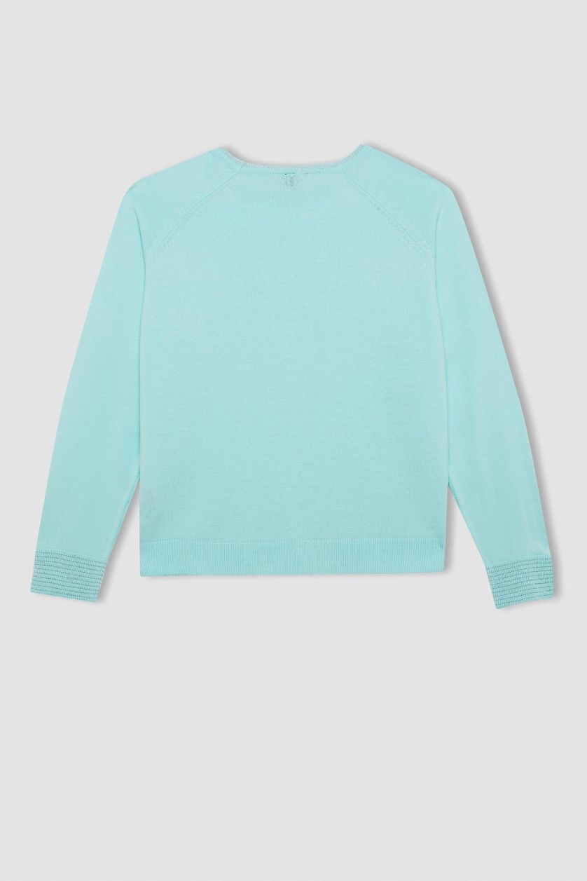 Woman Light Mint Regular Fit Crew Neck Glitter Detailed Knitted Tunic