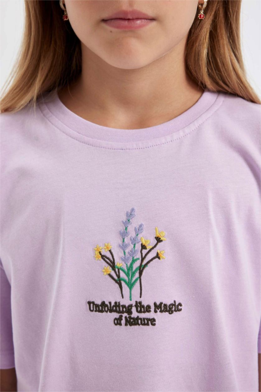 بنات أرجواني تيشيرت كروب بناتي فلورال نص ردن بياخة مستديرة