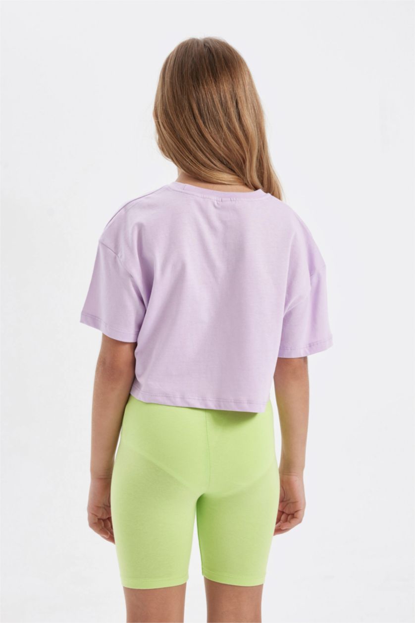 بنات أرجواني تيشيرت كروب بناتي فلورال نص ردن بياخة مستديرة