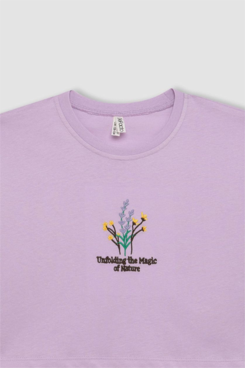 بنات أرجواني تيشيرت كروب بناتي فلورال نص ردن بياخة مستديرة