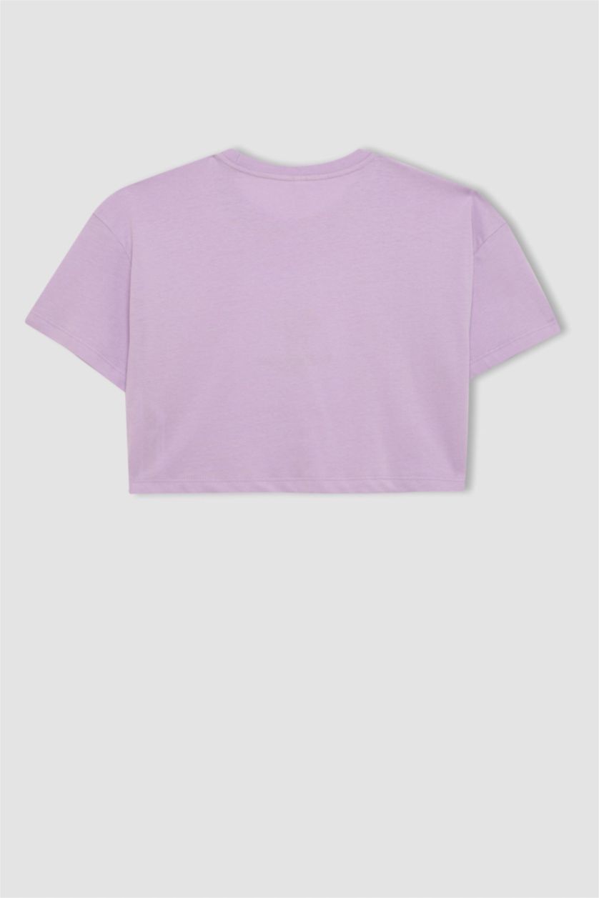 بنات أرجواني تيشيرت كروب بناتي فلورال نص ردن بياخة مستديرة